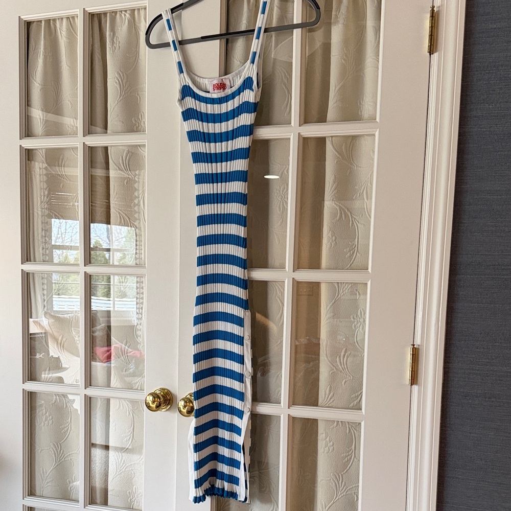 Slinky Striped Knit Tank Maxi Dress - Blue & White - Solid & Striped